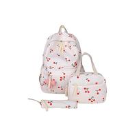 Fiorky Sac à dos imprimé mignon à trois pièces Ensemble de cème à cerise Cherry Imprimé Kawaii Nylon Backpack avec sac à lunch et crayon All-Match School Sac Multi Pockets School Outdoor Travel Utilis