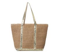 Fiorky Sac de Plage en Paille pour Femme - Fourre-Tout Grande Capacité avec Paillettes Crochet à Bandoulière Simple Couleur Contrastée pour Dames Quotidien