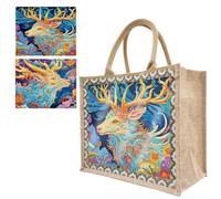 Fiorky Sac fourre-tout pour peinture diamant - Sac à main réutilisable en lin - Sacs de courses en toile remplaçable - Peinture diamant - Sacs d'épicerie - Chat, papillon, fleurs et oiseaux