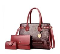 Fiorky Sacs à main pour femme en cuir PU Grands sacs à bandoulière 3 pièces Sacs à main et sacs à main Motif crocodile Sac fourre-tout pour femme avec poignée supérieure Sac à bandoulière