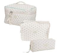 Fiorky Trousse de Maquillage Coquette en Coton Trousse de Maquillage, Sac de Rangement de Maquillage pour Femmes avec Fermeture Glissière Pochette Cosmétique Matelassée Coton Imprimé Floral