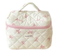 Fiorky Trousse de Maquillage matelassée en Coton pour Femmes et Filles, Pochette de Maquillage de Voyage avec nœud Mignon avec Fermeture éclair, Sac de Rangement pour Organisateur de