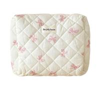 Fiorky Trousse de Maquillage matelassée en Coton pour Femmes et Filles, Pochette de Maquillage de Voyage avec nœud Mignon avec Fermeture éclair, Sac de Rangement pour Organisateur de