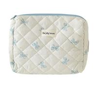 Fiorky Trousse de Maquillage matelassée en Coton pour Femmes et Filles, Pochette de Maquillage de Voyage avec nœud Mignon avec Fermeture éclair, Sac de Rangement pour Organisateur de
