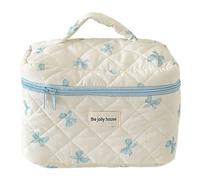 Fiorky Trousse de Maquillage matelassée en Coton pour Femmes et Filles, Pochette de Maquillage de Voyage avec nœud Mignon avec Fermeture éclair, Sac de Rangement pour Organisateur de