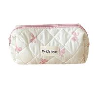 Fiorky Trousse de Maquillage matelassée en Coton pour Femmes et Filles, Pochette de Maquillage de Voyage avec nœud Mignon avec Fermeture éclair, Sac de Rangement pour Organisateur de