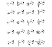 FIOROYAL 20Pcs Petite Boucle d'Oreille Acier Inoxydable Piercing Tragus pour Femmes Hommes 20G Cartilage Helix Piercing Plat Boucles d'Oreilles(Argent)