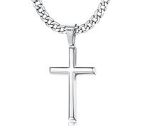 FIOROYAL Collier Pendentif Croix en Argent Sterling 925 pour Hommes Femmes Chaine Acier Inoxydable de 5 mm Durable Collier Croix Chretienne Homme Longueur 46CM