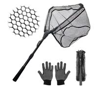 Fiotha Épuisette de Pêche, 90cm Pliable Filet de Peche, Épuisette de Pêche Pliable Caoutchoutée, Epuisette Carpe avec Gant, Épuisette de pêche pour Adultes et Enfants