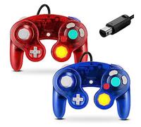FIOTOK Gamecube Manette filaire classique pour Wii Nintendo Gamecube (rouge transparent et bleu transparent) - Lot de 2