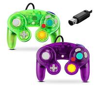 FIOTOK Gamecube Manette filaire classique pour Wii Nintendo Gamecube (violet transparent et vert transparent) - Lot de 2
