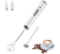 HYTTER Mousseur à lait électrique portable avec 2 têtes, fouet mélangeur à mousse avec USB rechargeable 3 vitesses, mélangeur de mousse pour latte, cappuccino, chocolat chaud, œuf (Blanc)