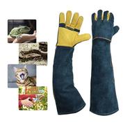 FIPASEN Anti-Morsure Gants de Manutention pour Animal, 60cm Gants de Travail en Cuir Polyvalents pour le Jardinage ou la Attraper de Chiens Chats Oiseaux Lézards Reptiles (Paume Jaune Renforcée)