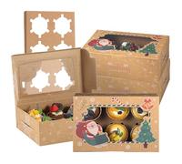 Fippy 20PCS Boîtes à Cupcakes de Noël 6 Trous avec Fenêtre, Boîtes à Gâteaux de Noël avec Insertions, Boîtes à Biscuits de Noël pour Cadeaux Gâteaux Biscuits Sucreries（Style C）