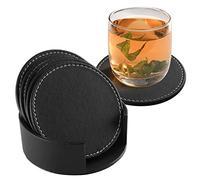 Fippy 6 pièces Dessous de Verre en Cuir PU Antidérapant avec Support Résistant à la Chaleur pour Café, Bière, Tasse à thé