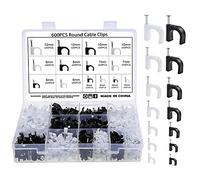 Fippy 600 pièces Clips Câble avec Clou Rond Cavalier Cable Electrique Blanc Noir Attache Cable Clou 4mm 5mm 6mm 7mm 8mm 10mm 12mm pour La Fixation de Câble de Bureau à Domicile