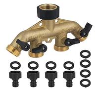 Fippy Adaptateur de robinet à 4 voies en laiton massif, répartiteur de tuyau d'arrosage avec vannes marche/arrêt individuelles, collecteur de robinet en laiton de 1,9 cm pour robinet extérieur et