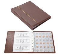 Fippy Album de collection avec 150 pochettes, en cuir, pour collectionner les pièces de monnaie, les billets, les timbres (marron)