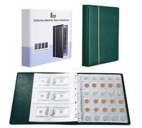 Fippy Album de collection de pièces de monnaie à 150 poches, livre de rangement en cuir pour collection de pièces de monnaie, papier et timbres (vert)