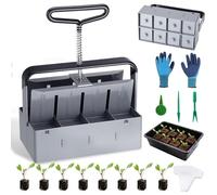 Fippy Ensemble de blocs de sol manuel, double rangée de 8 cellules, outil de blocage de sol manuel avec 4 plateaux de semis pour le démarrage des graines, la transplantation, les plantations