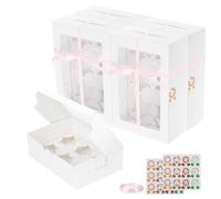Fippy Lot de 20 Boîtes à Cupcakes 6 Trous avec Fenêtre , Boite Gateau Carton avec Fenêtre, Boîtes à pâtisserie pour cupcakes, Pâtisseries, Biscuits, Desserts - Blanc