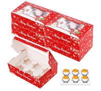 Fippy Lot de 20 Boîtes à Cupcakes de Noël 6 Trous ,Boîtes à Gâteaux de Noël, Boîte à Muffins à Cupcakes avec Fenêtre, Boîtes à Biscuits de Noël pour Pâtisseries, Cupcakes, Friandises, Biscuits