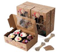 Fippy Lot de 20 Boîtes à Cupcakes de Noël 6 Trous ,Boîtes à Gâteaux de Noël, Boîte à Muffins à Cupcakes avec Fenêtre, Brun Boîtes à Biscuits de Noël pour Pâtisseries, Cupcakes, Friandises