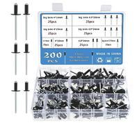 Fippy Lot de 200 rivets aveugles, 8 tailles en aluminium, assortiment de rivets pop M3.2 M4 M4.8 (M3.2/M4/M4.8)