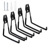 Fippy Lot de 4 crochets muraux en caoutchouc pour garage, charges lourdes, pour échelle, appareils, chaise, tuyau, vélos (noir)