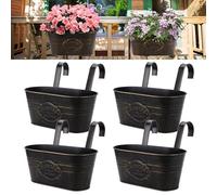 Fippy Lot de 4 pots de fleurs suspendus en métal de grande taille avec crochets amovibles pour balcon, clôture, jardin, décoration d'intérieur (vintage) (vintage), ZN-240112