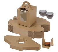 Fippy Lot de 50 Boîtes à Cupcakes Individuelle avec 100 Moules à Cupcakes en Papier, Boîte à Muffins à Cupcakes avec Fenetre, Boite a Gateau Carton pour Cupcake Muffin, Brun