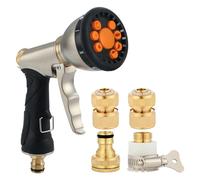 Fippy Pistolet d'arrosage de Jardin Métal Pistolet de Pulvérisation de Jardin avec 4 Connecteurs en Laiton, 9 Modèles Réglables, pour l'Arrosage De La plantes,Bain Pour Animaux De Compagnie