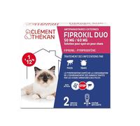 Fiprokil Duo Chats Clément Thékan- Anti-Puces/Tiques - Élimine parasites/œufs - Protège Jusqu’à 5 semaines l’Animal et 12 semaines l’environnements - Fabriqué en France - 2 pipettes Spot on