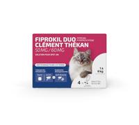 Clément Thékan - Anti-puces et Anti-tiques pour Chats - Protection 2 en 1 : Protège Votre Chat et Son Environnement - Actif Contre Les œufs de puces - 4 pipettes Fiprokil Duo (50mg/60mg)