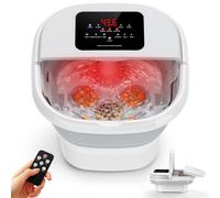 Fipvahavi Bain de Pied Massant Chauffant et Massant Pliable Télécommande | Pliage Plat 16.5 cm, Thermostat 35-47°C, 4 Rouleaux Motorisés, Bulles Oxygène, Bassin Profond 8 L, Écran Tactile LED