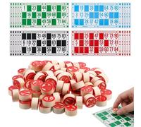 FIQLUL Loto Bingo Traditionnel avec 90 Jetons en Bois Double Face et 48 Cartons, Jeu de Société Classique pour Famille, Enfants et Adultes, Inclus Sac de Rangement avec Fermeture Éclair