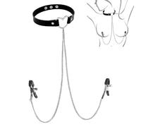 FIQLUL Pinces à Tétons Réglables avec Collier en Cuir PU, Pince à Seins en Forme de Cœur, Bijoux de Corps Érotiques et Accessoires BDSM pour Couples, Idéal pour Saint-Valentin et Nuit de Noces