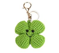 FIQLUL Porte Clés Trèfle à 4 Feuilles Porte-Bonheur, Trèfle Crocheté à la Main avec Sourire, Cadeau de Chance Idéal pour Examen, Anniversaire, Nouveau Travail, Petit Cadeau Original pour Femme et Amis