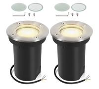 Fiqops 2pcs Projecteur orientable encastré IP67 avec LED GU10 3W blanc chaud remplaçable,Spot de sol pivotant avec lentilles de rechange Argent ronde,Éclairage extérieur pour jardin 230V