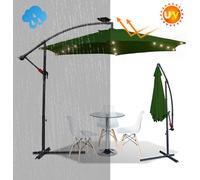 Fiqops 3m Parasol UV40+ Camping Parapluie suspendu LED Parasol solaire de jardin avec LED -Vert