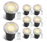 Fiqops 8pcs Projecteur orientable encastré IP67 avec LED GU10 3W blanc chaud remplaçable,Spot de sol pivotant avec lentilles de rechange Argent ronde,Éclairage extérieur pour jardin 230V