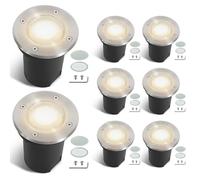 Fiqops 8pcs Projecteur orientable encastré IP67 avec LED GU10 3W blanc neutre remplaçable,Spot de sol pivotant avec lentilles de rechange Argent ronde,Éclairage extérieur pour jardin 230V
