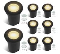 Fiqops 8pcs Spot encastrable étanche IP67 Noir ronde avec LED GU10 3W blanc chaud interchangeable,Projecteur de sol orientable ave lentille de réserve,Luminaire de sol pour chemin/jardin 230V