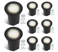 Fiqops 8pcs Spot encastrable étanche IP67 Noir ronde avec LED GU10 3W blanc neutre interchangeable,Projecteur de sol orientable ave lentille de réserve,Luminaire de sol pour chemin/jardin 230V