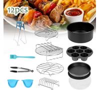Fiqops Accessoires friteuse à air chaud 7 pouces 12pcs Set friteuse incl. corbeille à pain Poêle à pizza Poêle en silicone Grille Brochettes
