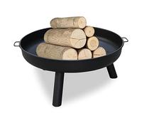 Fiqops Brasero de 82,5 cm - Bol en fer et métal - Poignées et pieds amovibles - Feu de jardin de qualité - Pour jardin et fête d'été