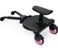 Fiqops Buggy Board avec siège Kiddy Board Marchepied universel Marchepied 360°Deux roues Design Poussette Accessoires Pédale auxiliaire Rose
