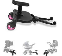Fiqops Buggy Board avec siège Kiddyboard Poussette Board Marchepied universel Pédale auxiliaire 360°Design à deux roues Rose