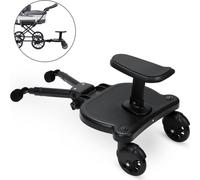 Fiqops Buggy Board avec siège Kiddyboard Poussette Board Marchepied Universel Pédale auxiliaire 360°Deux roues Design Noir