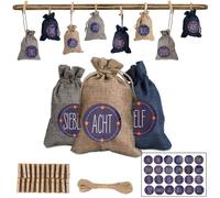 Fiqops Calendrier de l'Avent à remplir Noël Sacs Décor 24 sacs en tissu bleu / blanc / gris